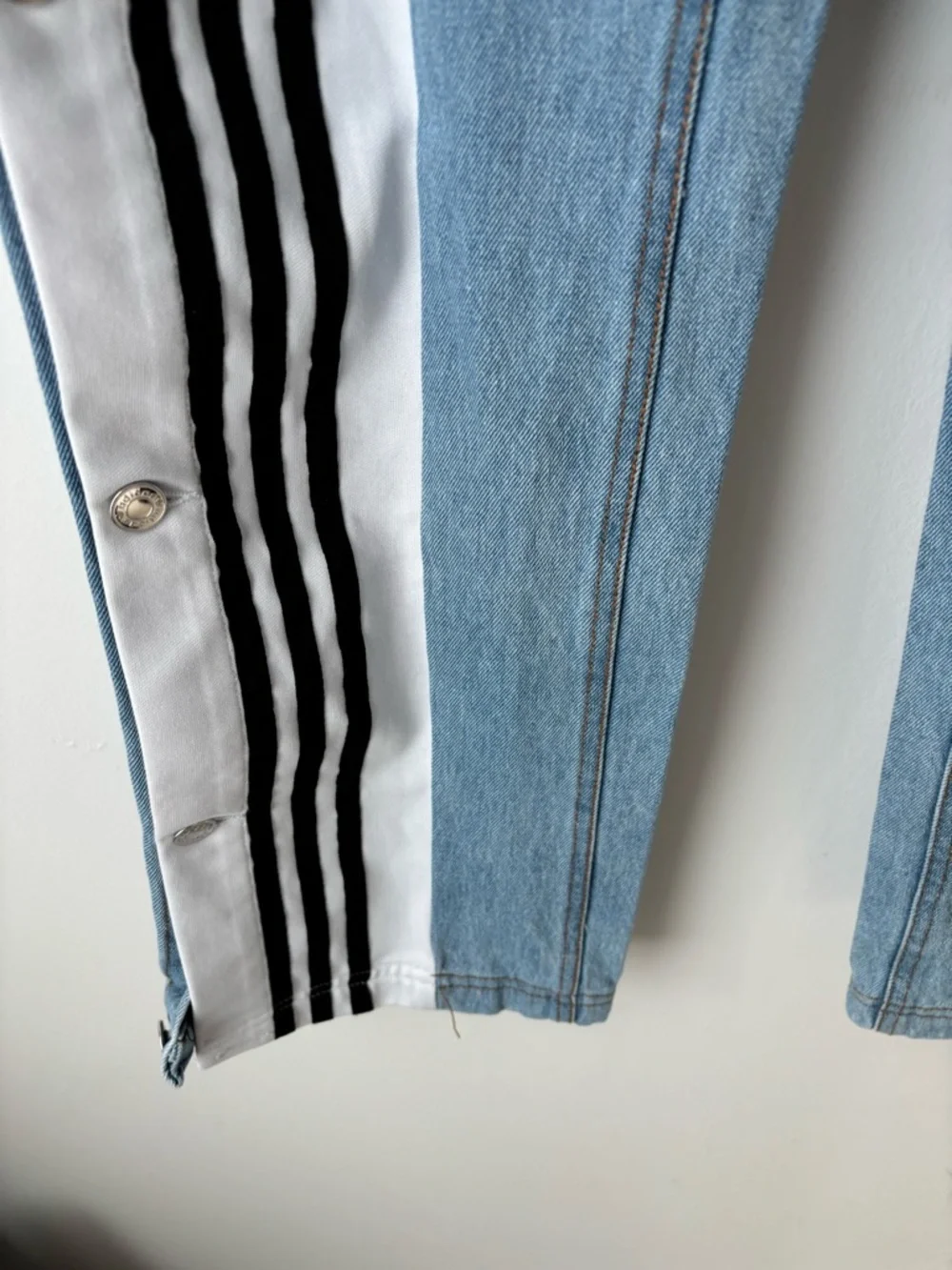 Adidas Denim Adibreak Pants Blue Snap Side Stripe Track Jeans Women S 25x29 - Picture 7 of 16